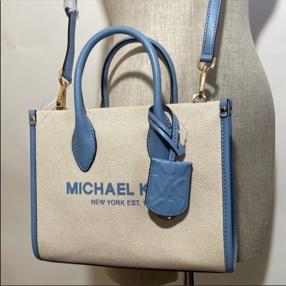 Michael Kors Mirella small shopper crossbody bag chambray blue canvas - Picture 3 of 11